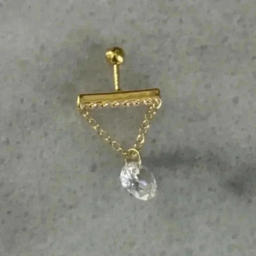 Gold Crystal Pave Bar Chain Dangle Cartilage Earring 

Brand New
